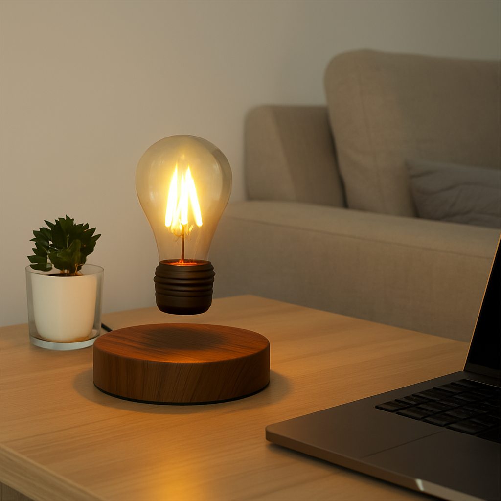 Sana – Magnetic Floating Bulb Table Lamp in Wood Finish